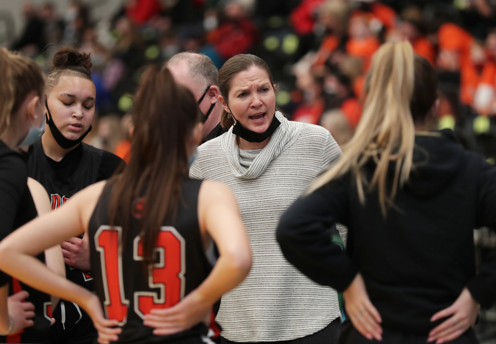 WIAA state girls basketball photo: Verona coach Angie Murphy delivers instructions